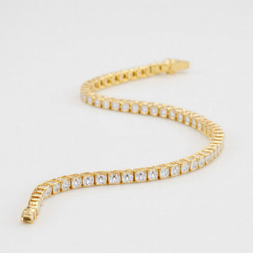 Gold Tennis Bracelet, Moissanite Tennis Bracelet, 18k Gold Plated Sterling Silver