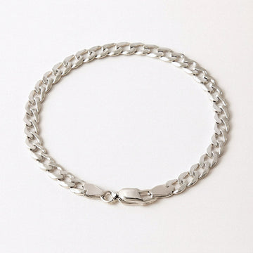Mens Silver Bracelet, 4mm Cuban Link Bracelet, Solid 925 Sterling Silver