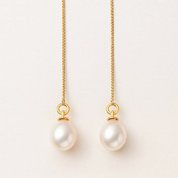 Pearl Drop Earrings, Freshwater Pearl Threader Earrings, 18k Gold Plated Sterling Silver