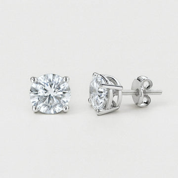 Moissanite Stud Earrings, Four-Prong Solitaire Studs, 925 Sterling Silver