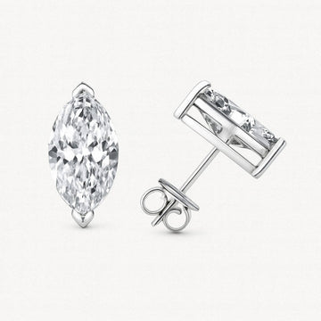 Marquise Moissanite Stud Earrings, Solitaire Studs, 925 Sterling Silver