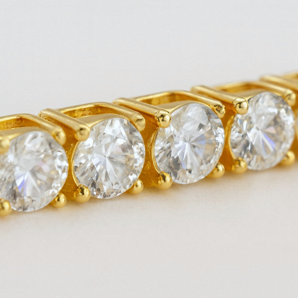 Moissanite Tennis Bracelet in 18k Gold Plated Sterling Silver, close-up detail
