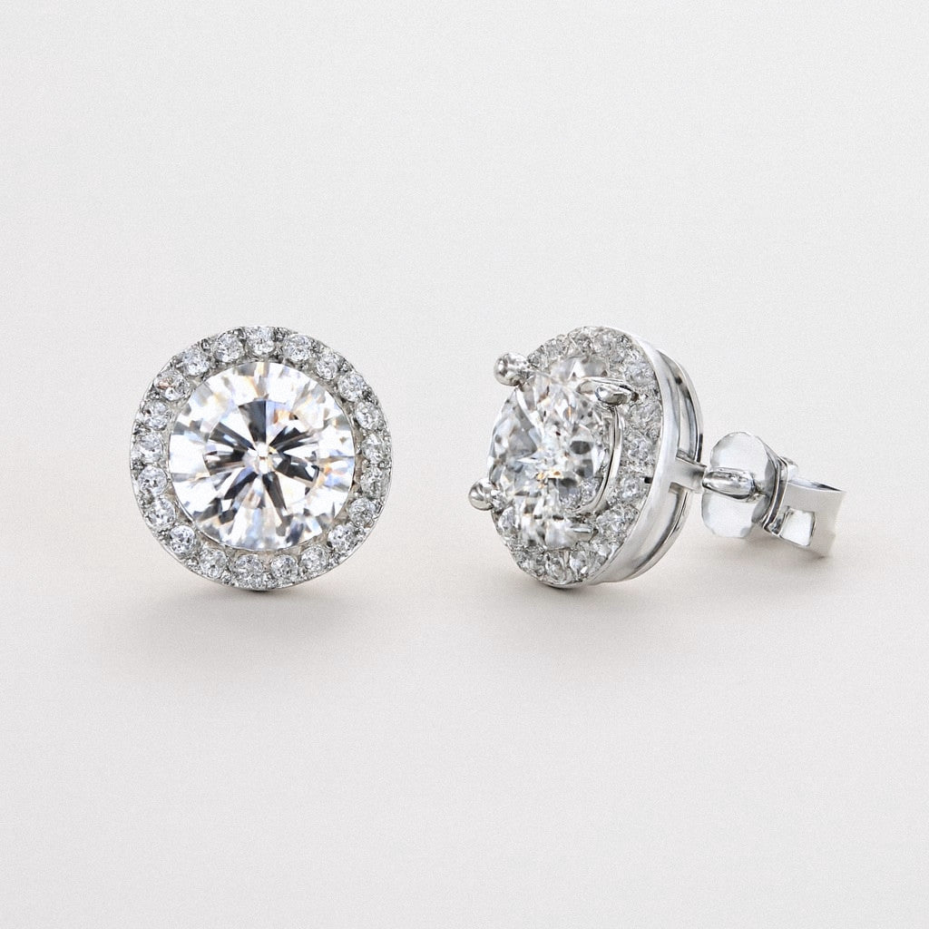 Halo Moissanite Stud Earrings in 925 Sterling Silver, product view