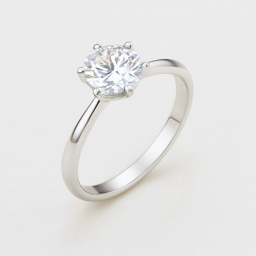 Six-Prong Moissanite Solitaire Ring in 925 Sterling Silver, product view