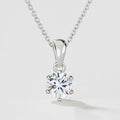Moissanite Solitaire Necklace, Six-Prong Pendant on 925 Sterling Silver Chain, product view
