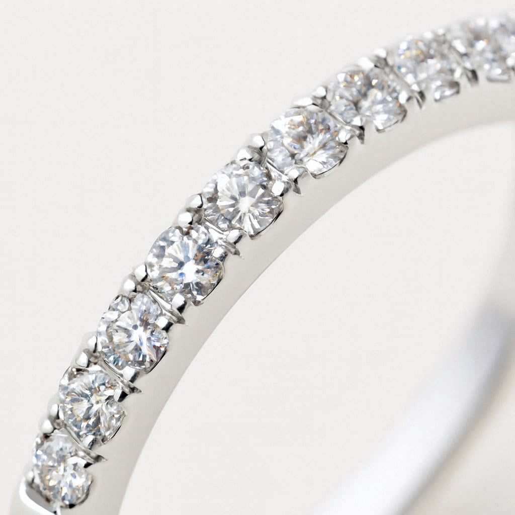 Moissanite Eternity Ring, Half Eternity Band in 925 Sterling Silver, close-up detail