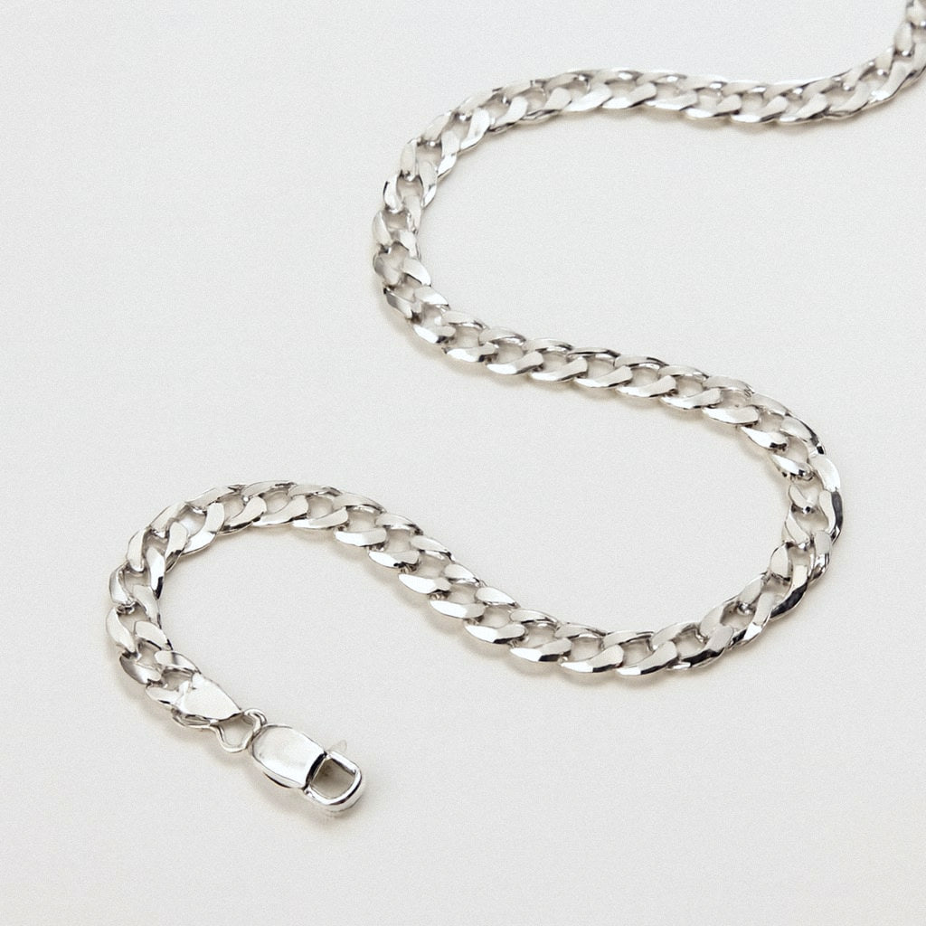 Mens Silver Cuban Link Chain, Solid 925 Sterling Silver Curb Necklace, product view