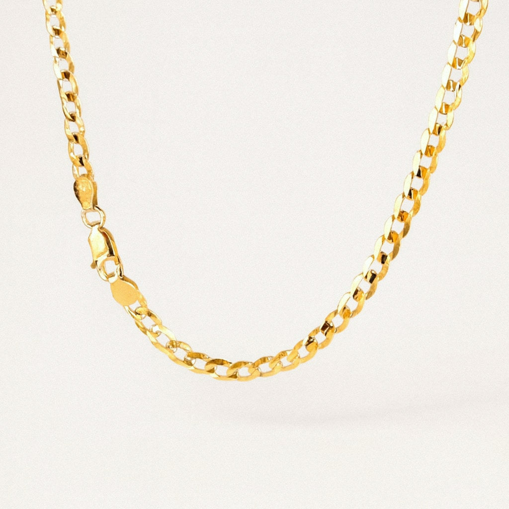 Gold Cuban Chain Necklace, Gold Plated 925 Sterling Silver Curb Chain, product view