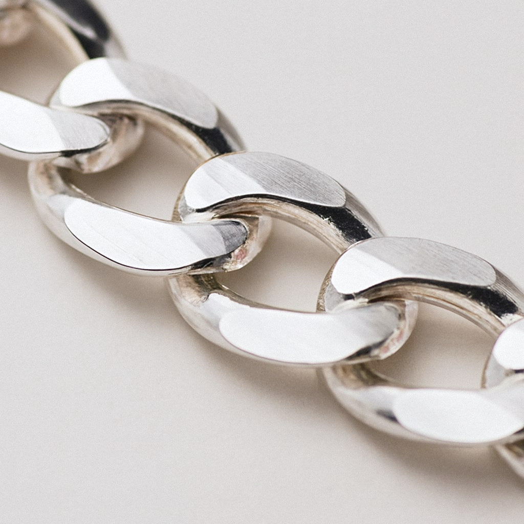 Silver Chain Necklace, 2mm Cuban Curb Chain in Solid 925 Sterling Silver, close-up detail