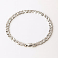Mens Silver Bracelet, 4mm Cuban Link Bracelet, Solid 925 Sterling Silver