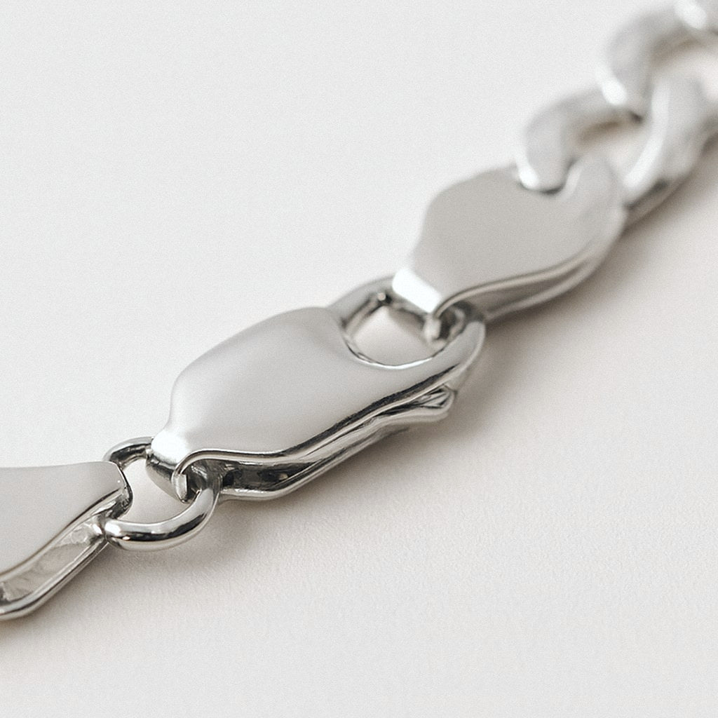 Mens Silver Cuban Link Bracelet, 4mm Solid 925 Sterling Silver, close-up detail