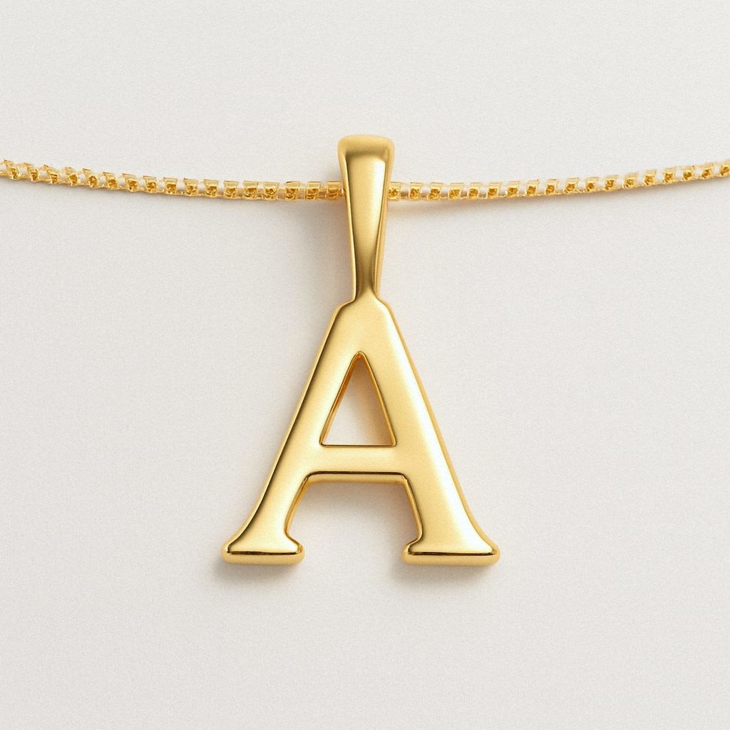Gold Initial Necklace, Letter Pendant in 18k Gold Plated 925 Sterling Silver, product view