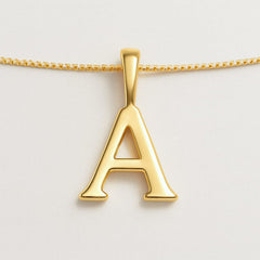 Gold Initial Necklace, Letter Pendant A to Z, Gold Plated Sterling Silver