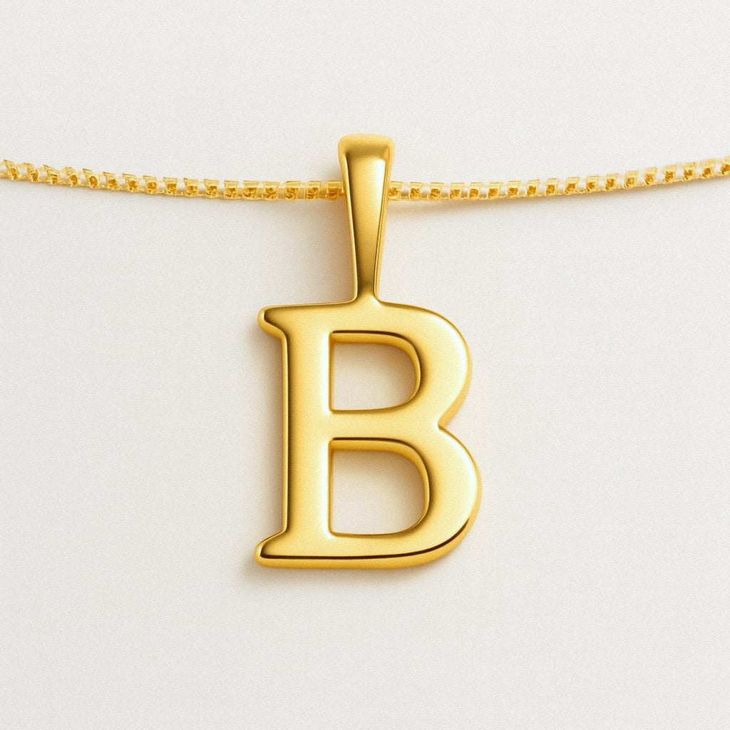 Gold Initial Necklace, Letter Pendant in 18k Gold Plated 925 Sterling Silver, B