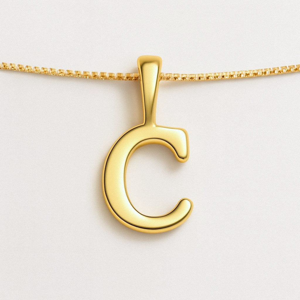 Gold Initial Necklace, Letter Pendant in 18k Gold Plated 925 Sterling Silver, C