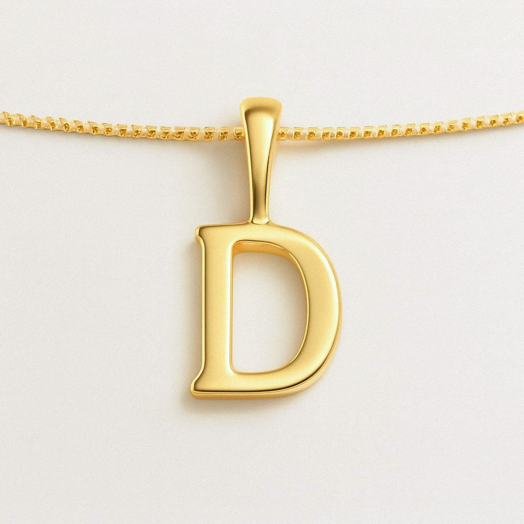 Gold Initial Necklace, Letter Pendant in 18k Gold Plated 925 Sterling Silver, D