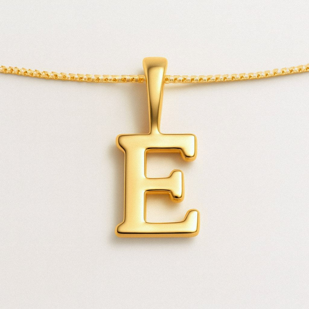 Gold Initial Necklace, Letter Pendant in 18k Gold Plated 925 Sterling Silver, E