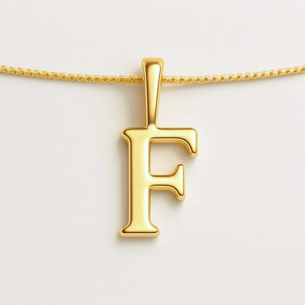 Gold Initial Necklace, Letter Pendant in 18k Gold Plated 925 Sterling Silver, F