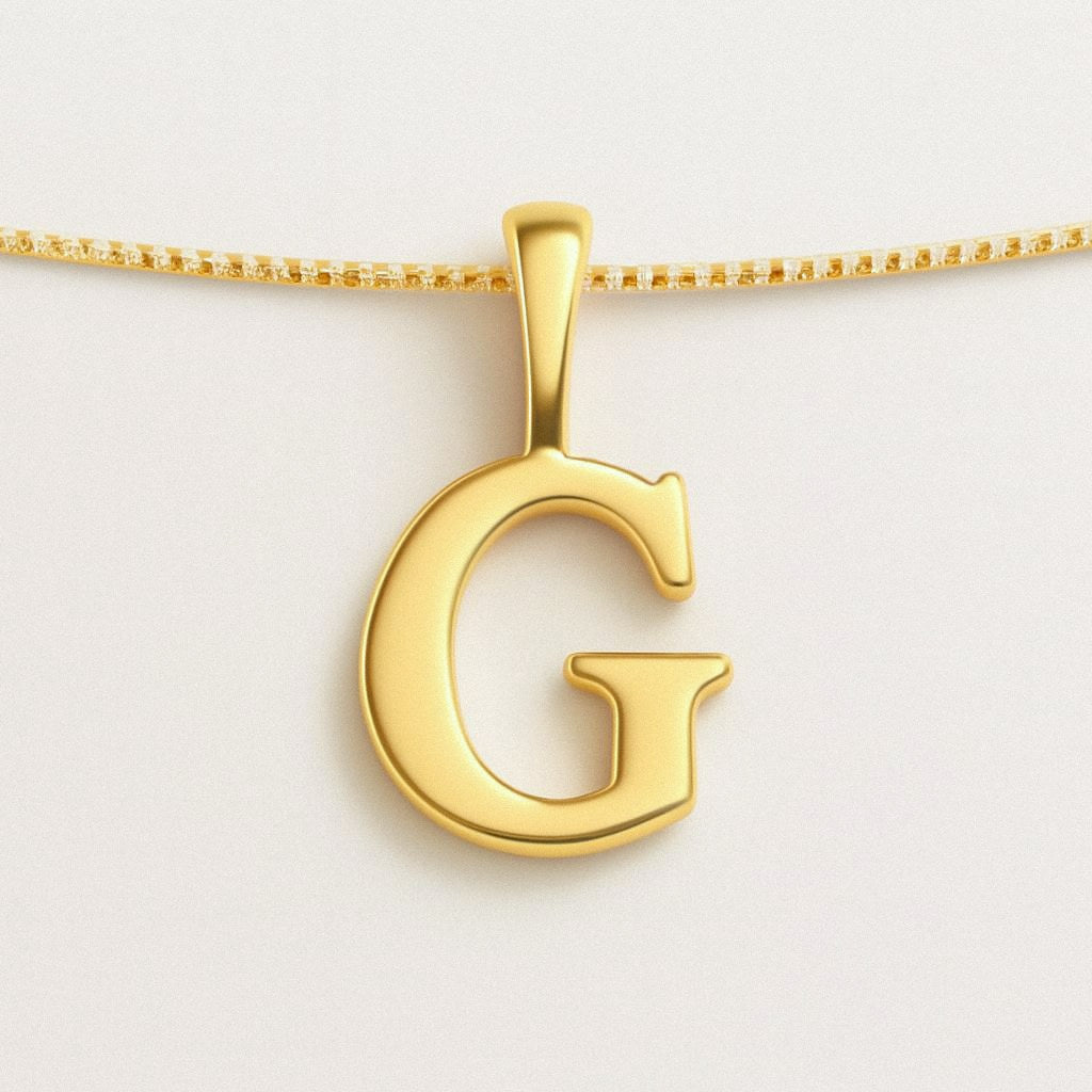 Gold Initial Necklace, Letter Pendant in 18k Gold Plated 925 Sterling Silver, G