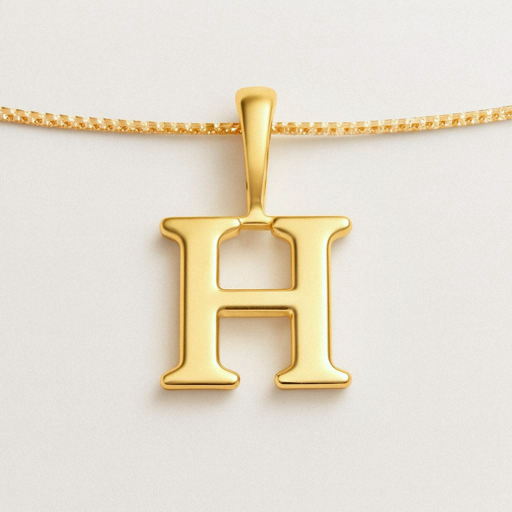 Gold Initial Necklace, Letter Pendant in 18k Gold Plated 925 Sterling Silver, H