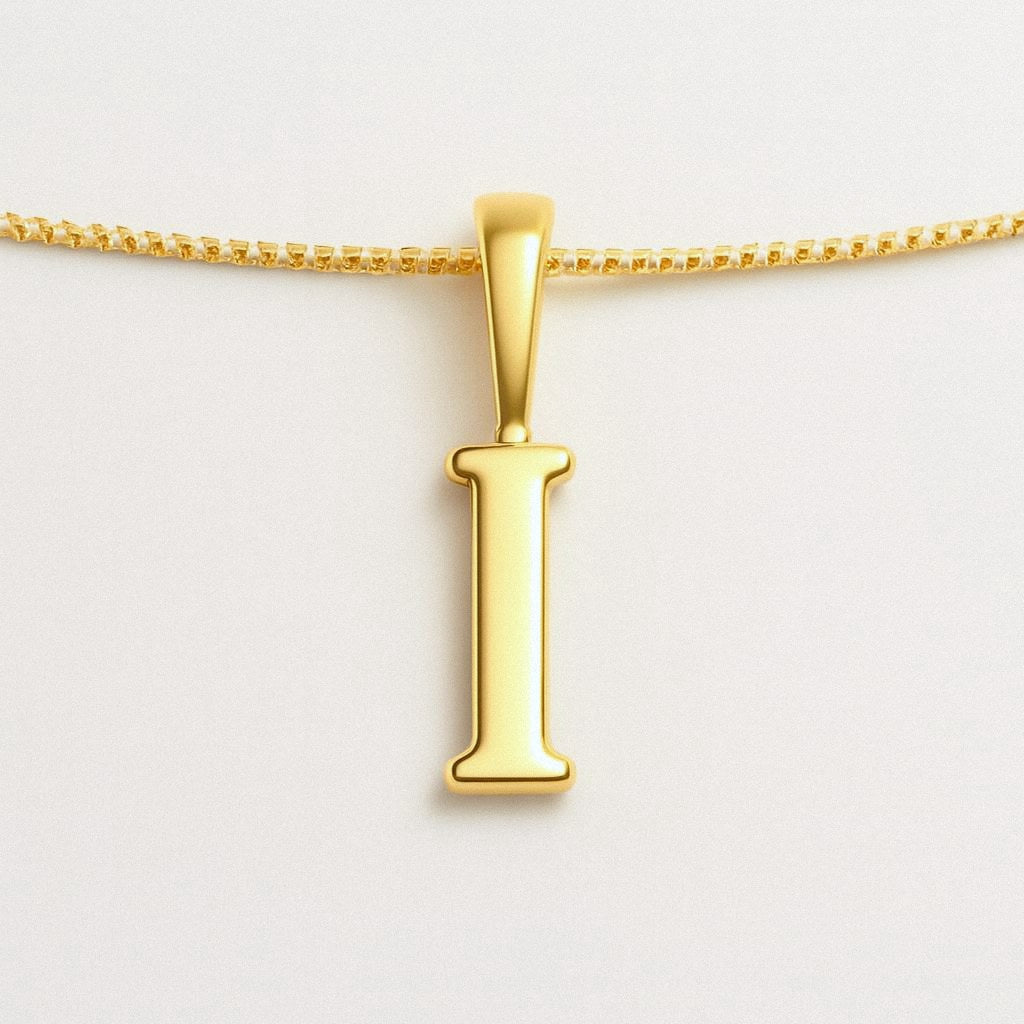 Gold Initial Necklace, Letter Pendant in 18k Gold Plated 925 Sterling Silver, I