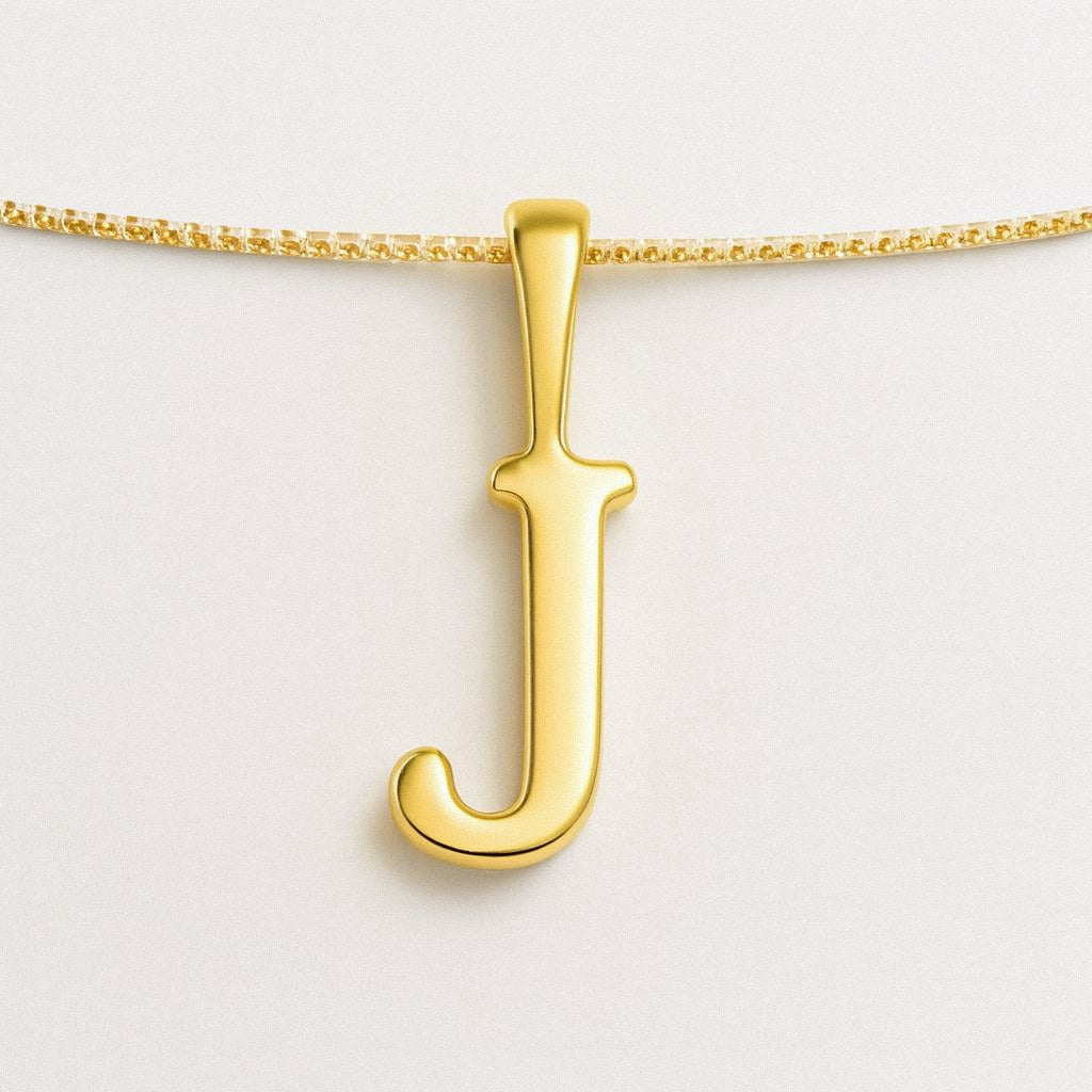 Gold Initial Necklace, Letter Pendant in 18k Gold Plated 925 Sterling Silver, J
