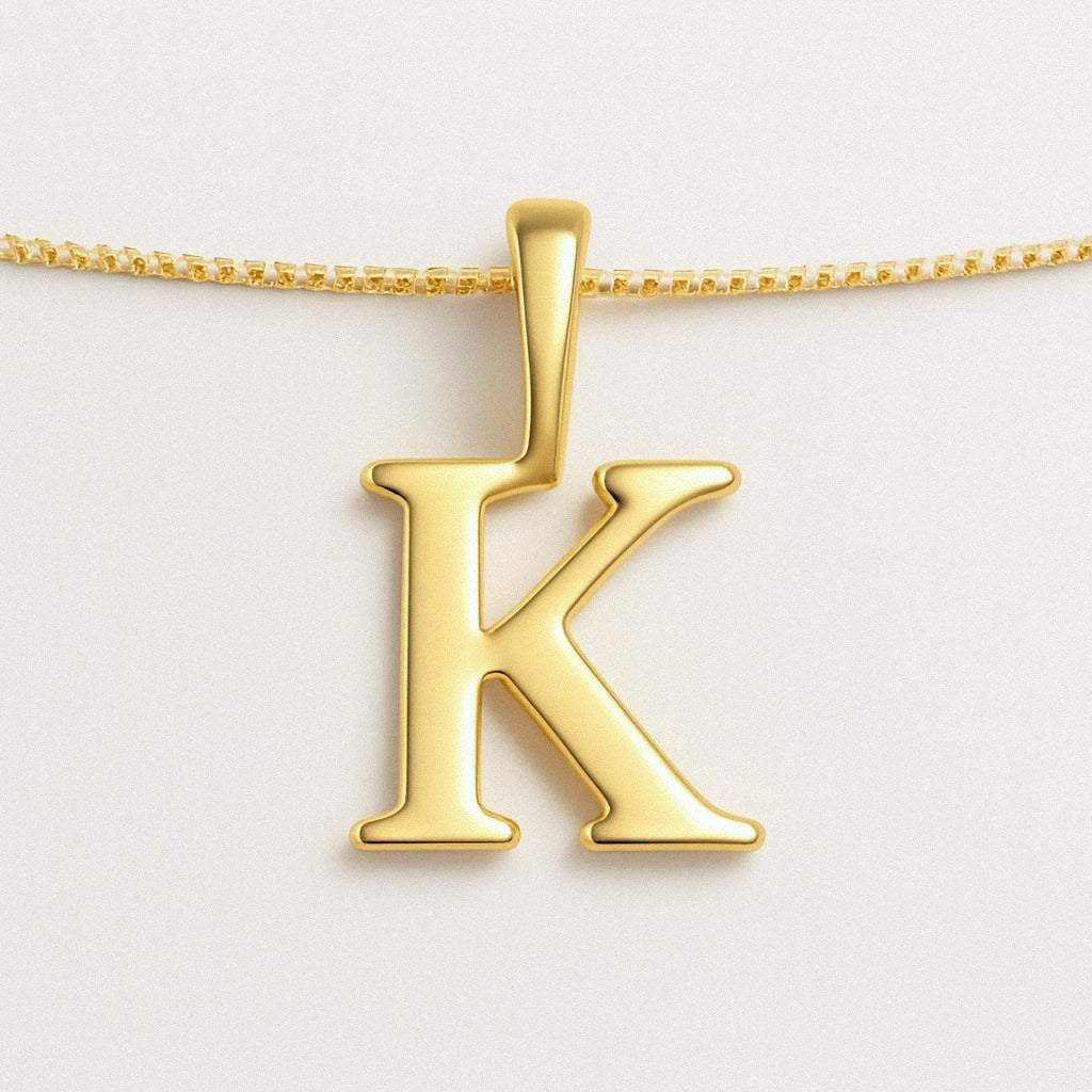 Gold Initial Necklace, Letter Pendant in 18k Gold Plated 925 Sterling Silver, K