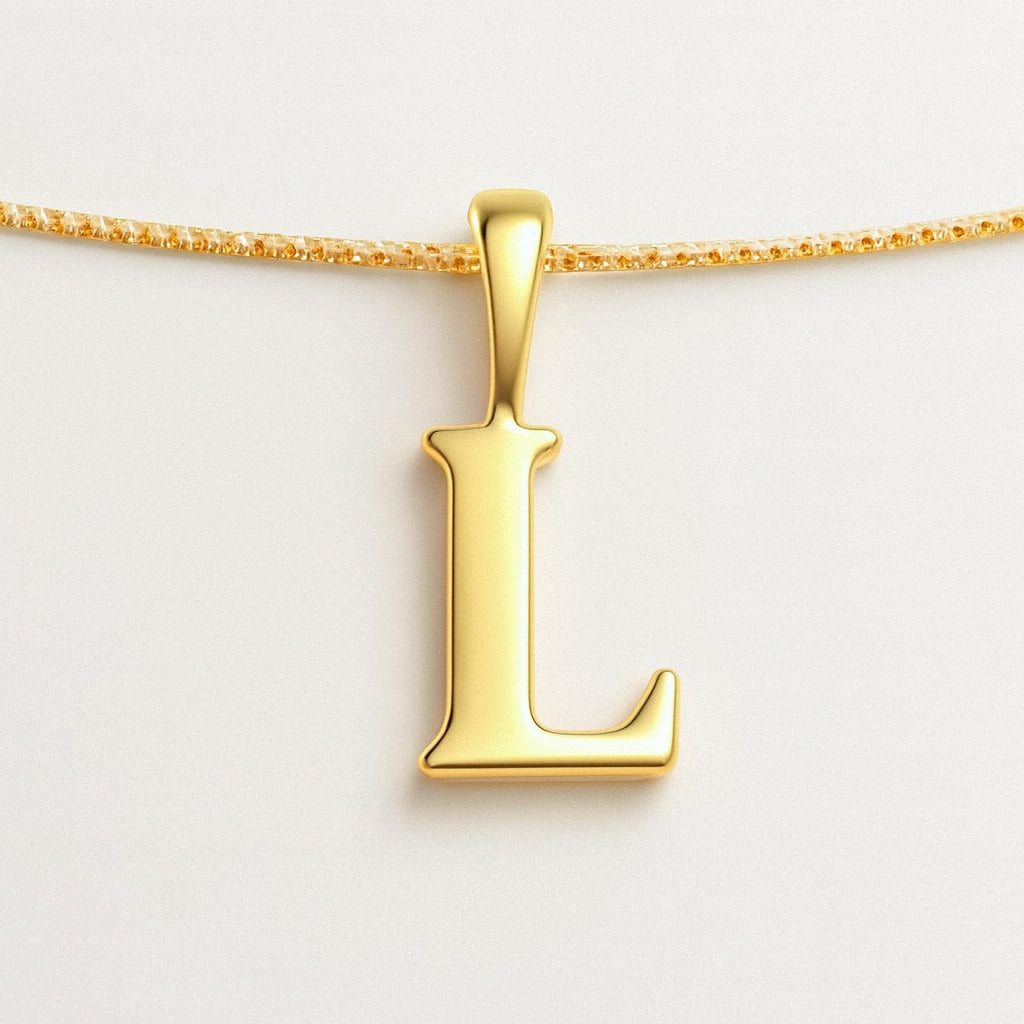 Gold Initial Necklace, Letter Pendant in 18k Gold Plated 925 Sterling Silver, L