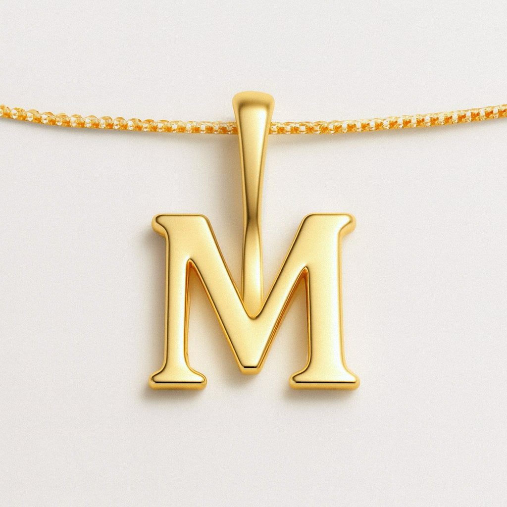 Gold Initial Necklace, Letter Pendant in 18k Gold Plated 925 Sterling Silver, M