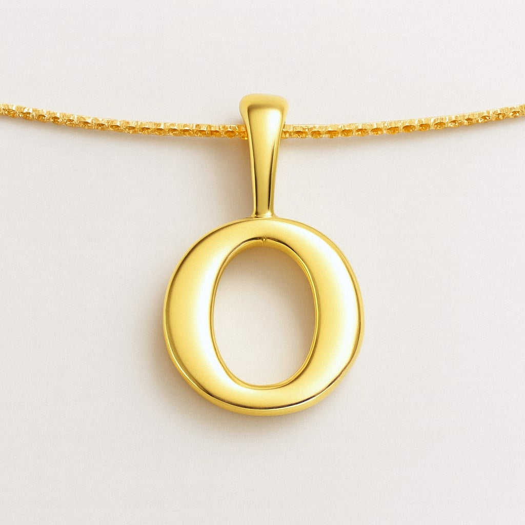 Gold Initial Necklace, Letter Pendant in 18k Gold Plated 925 Sterling Silver, O