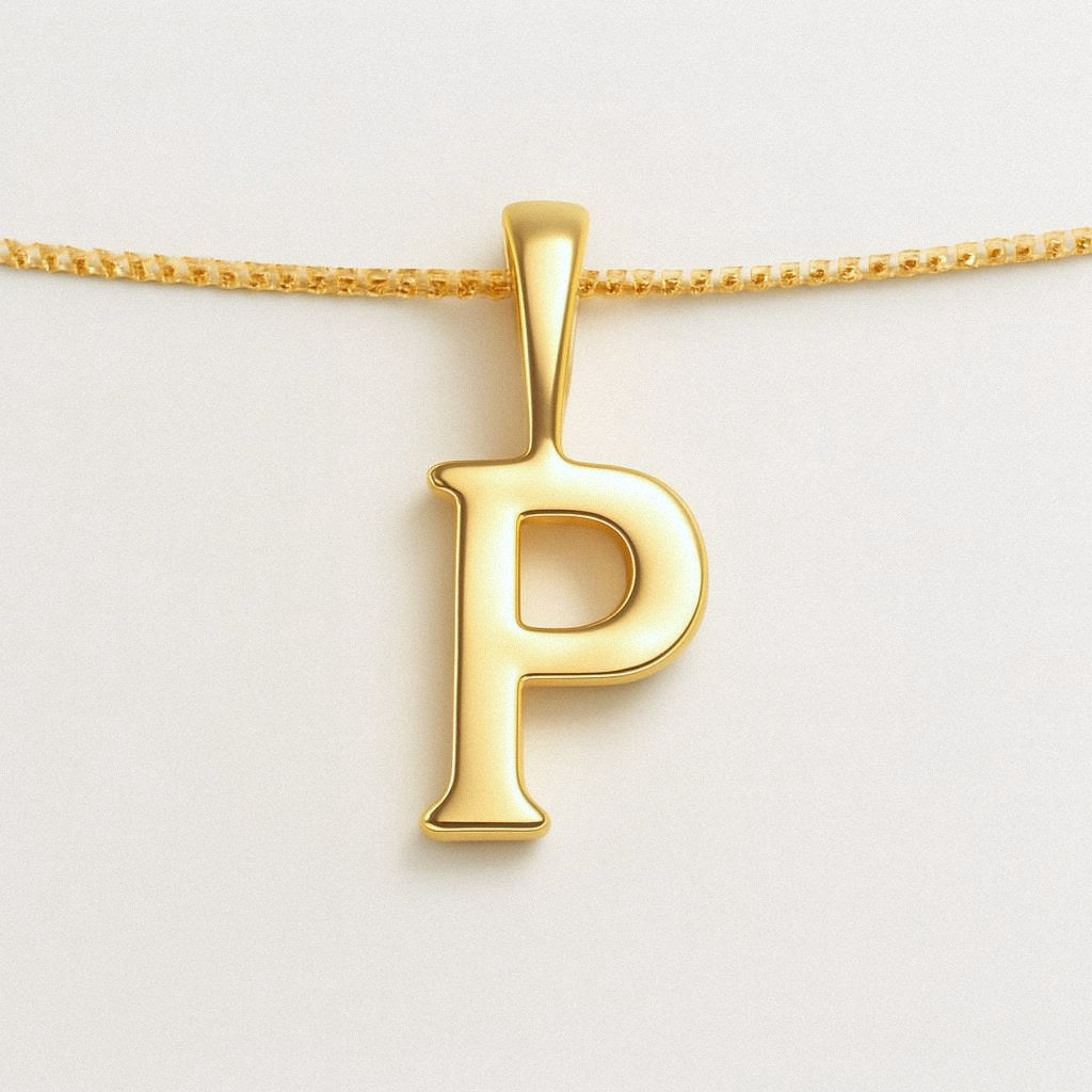 Gold Initial Necklace, Letter Pendant in 18k Gold Plated 925 Sterling Silver, P