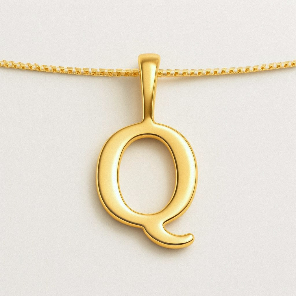 Gold Initial Necklace, Letter Pendant in 18k Gold Plated 925 Sterling Silver, Q