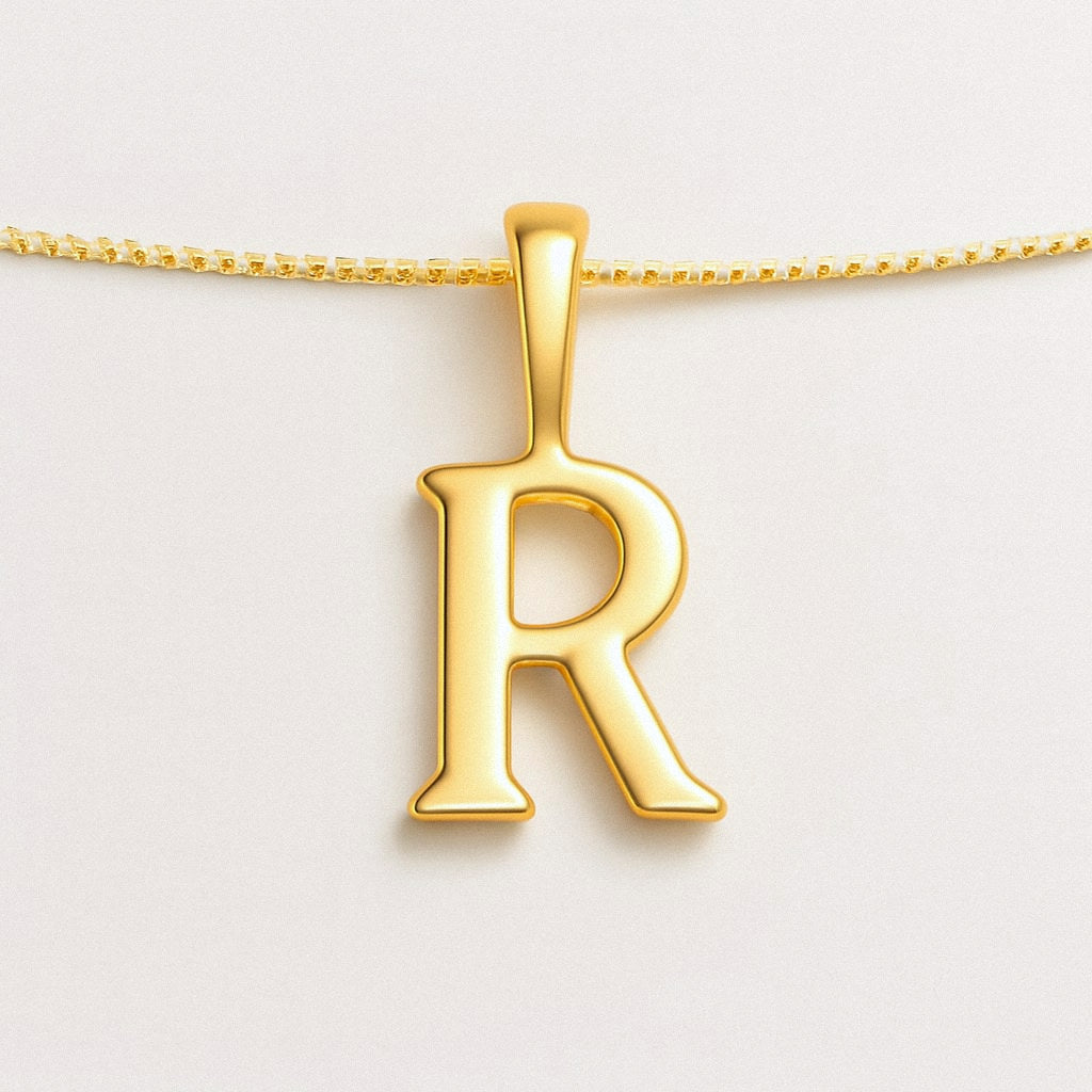 Gold Initial Necklace, Letter Pendant in 18k Gold Plated 925 Sterling Silver, R