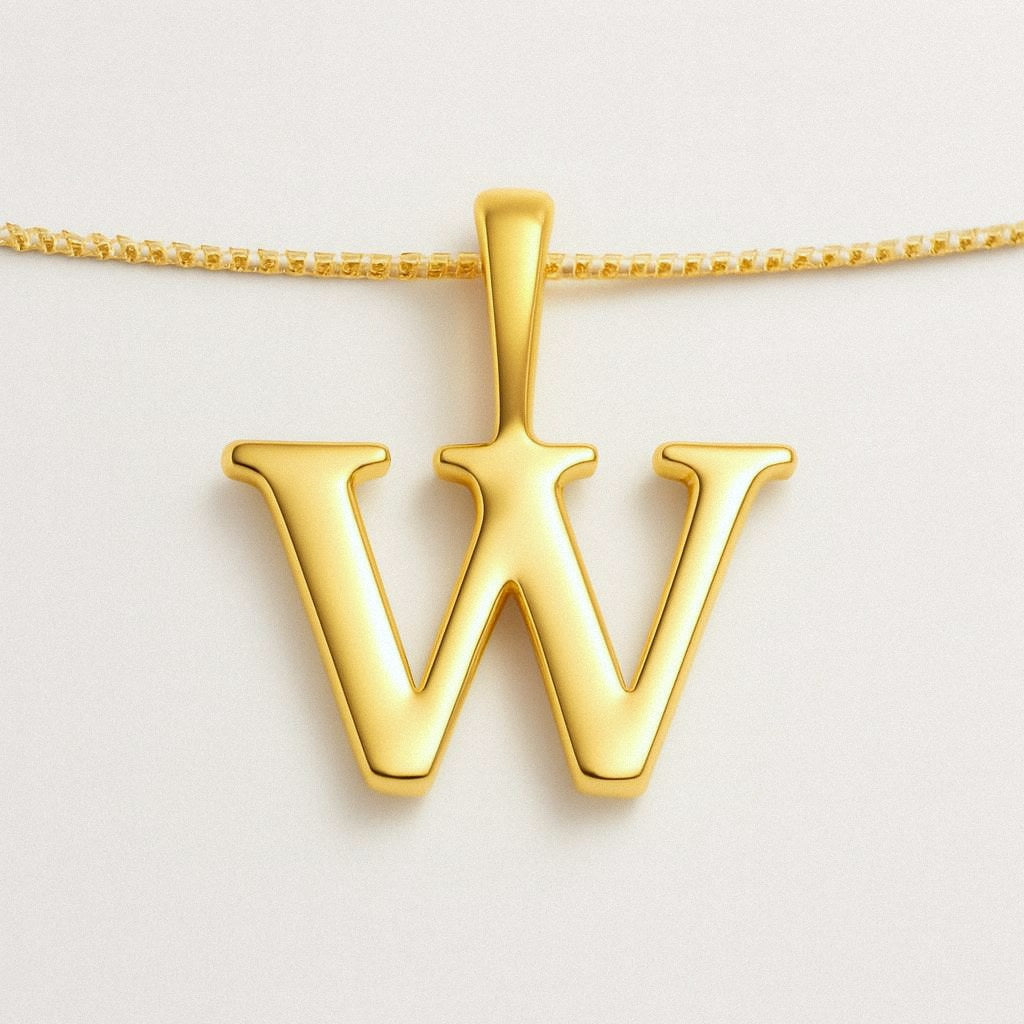 Gold Initial Necklace, Letter Pendant in 18k Gold Plated 925 Sterling Silver, W