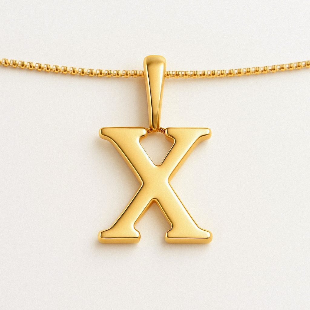 Gold Initial Necklace, Letter Pendant in 18k Gold Plated 925 Sterling Silver, X