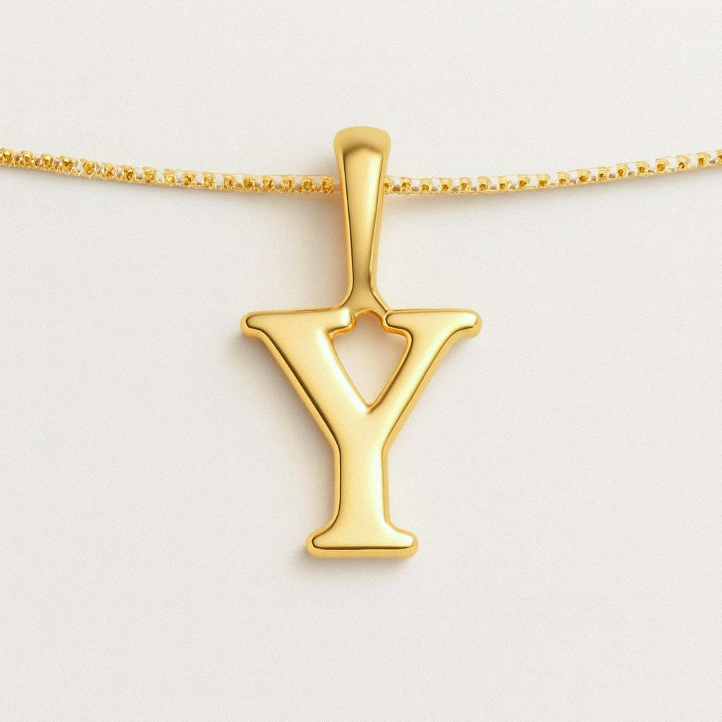 Gold Initial Necklace, Letter Pendant in 18k Gold Plated 925 Sterling Silver, Y