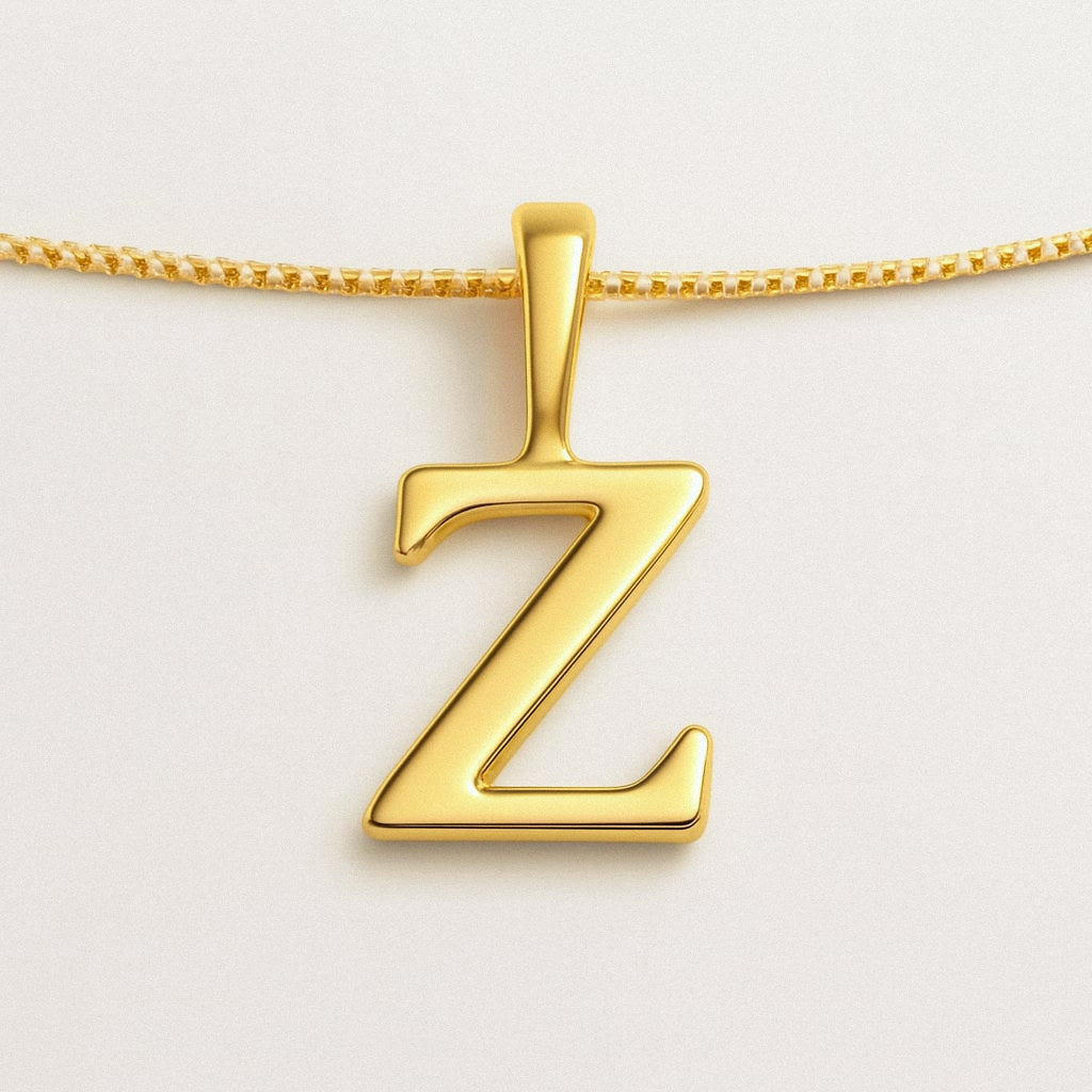 Gold Initial Necklace, Letter Pendant in 18k Gold Plated 925 Sterling Silver, Z