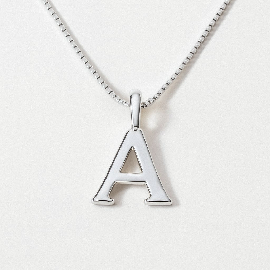 Silver Initial Necklace, Letter Pendant in 925 Sterling Silver, product view