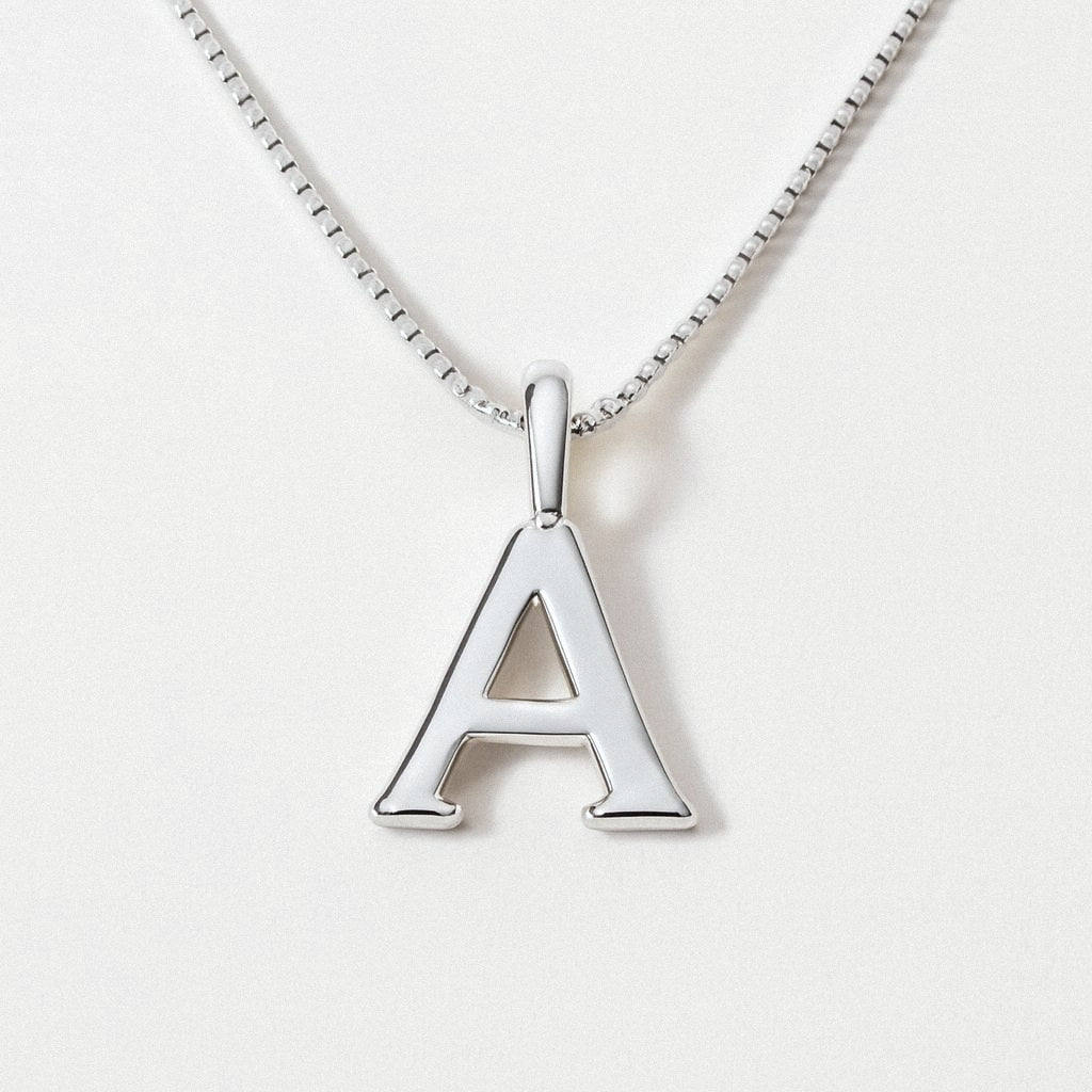 Silver Initial Necklace, Letter Pendant in 925 Sterling Silver, A