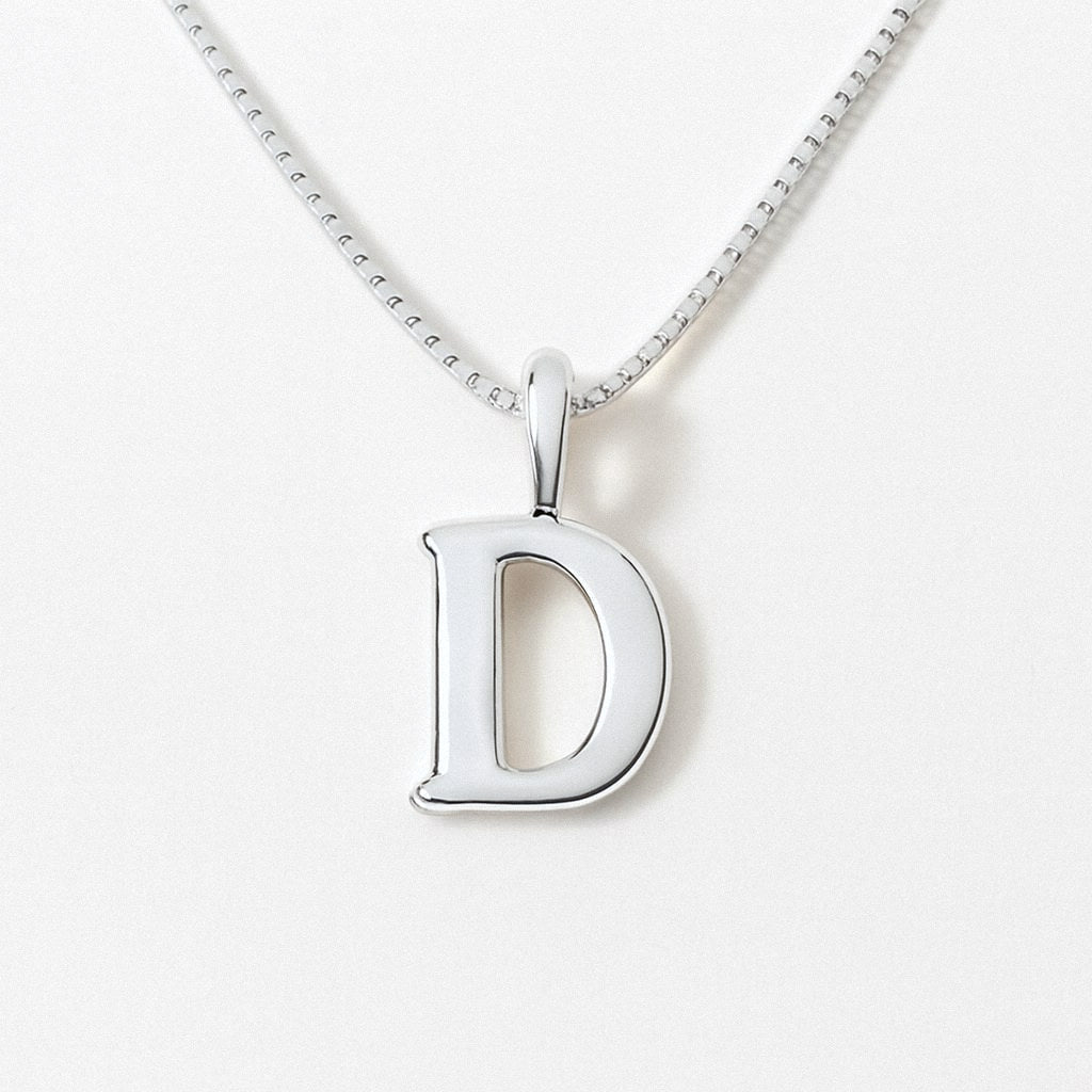 Silver Initial Necklace, Letter Pendant in 925 Sterling Silver, D