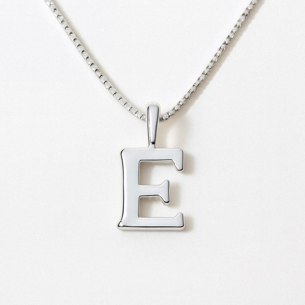 Silver Initial Necklace, Letter Pendant in 925 Sterling Silver, E