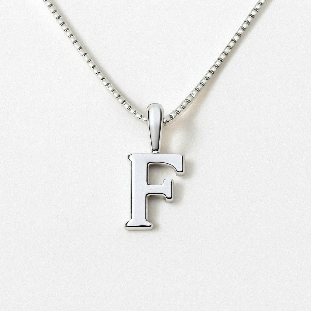 Silver Initial Necklace, Letter Pendant in 925 Sterling Silver, F