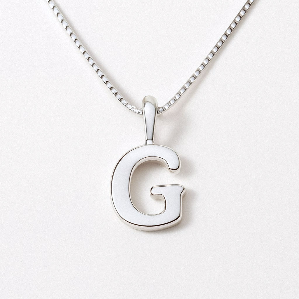 Silver Initial Necklace, Letter Pendant in 925 Sterling Silver, G