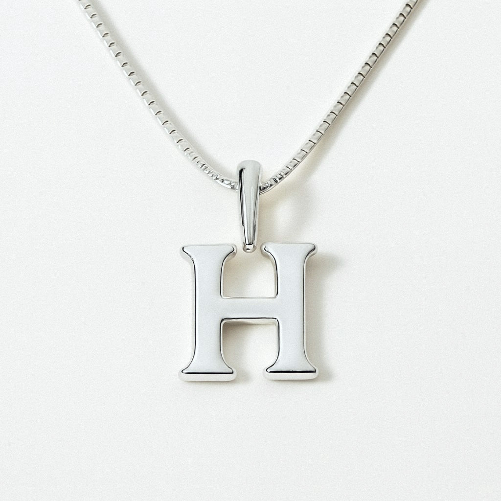 Silver Initial Necklace, Letter Pendant in 925 Sterling Silver, H