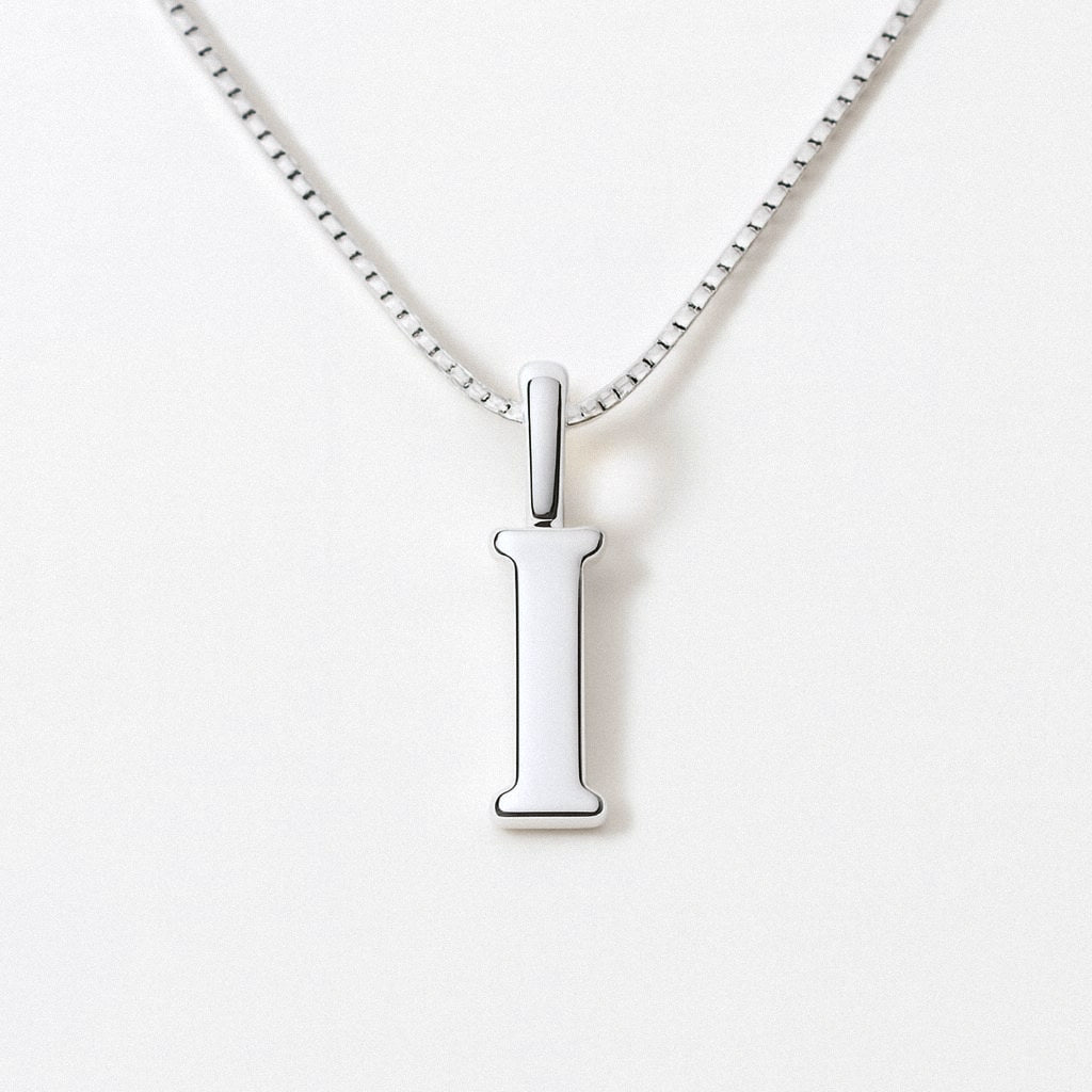 Silver Initial Necklace, Letter Pendant in 925 Sterling Silver, I