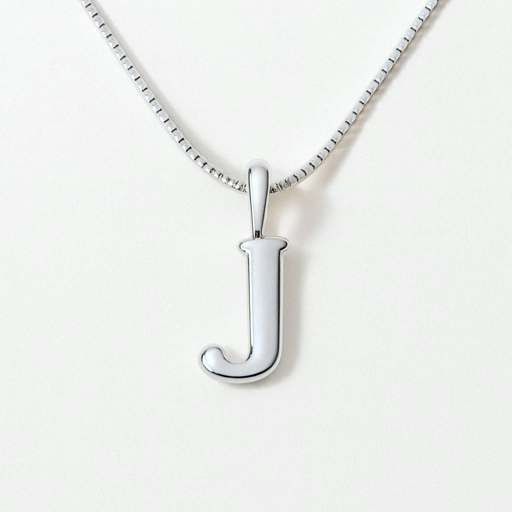Silver Initial Necklace, Letter Pendant in 925 Sterling Silver, J
