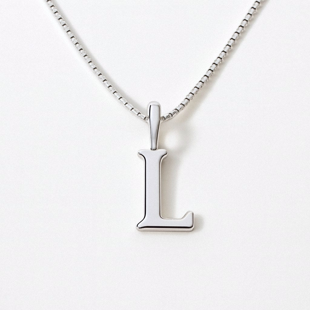 Silver Initial Necklace, Letter Pendant in 925 Sterling Silver, L