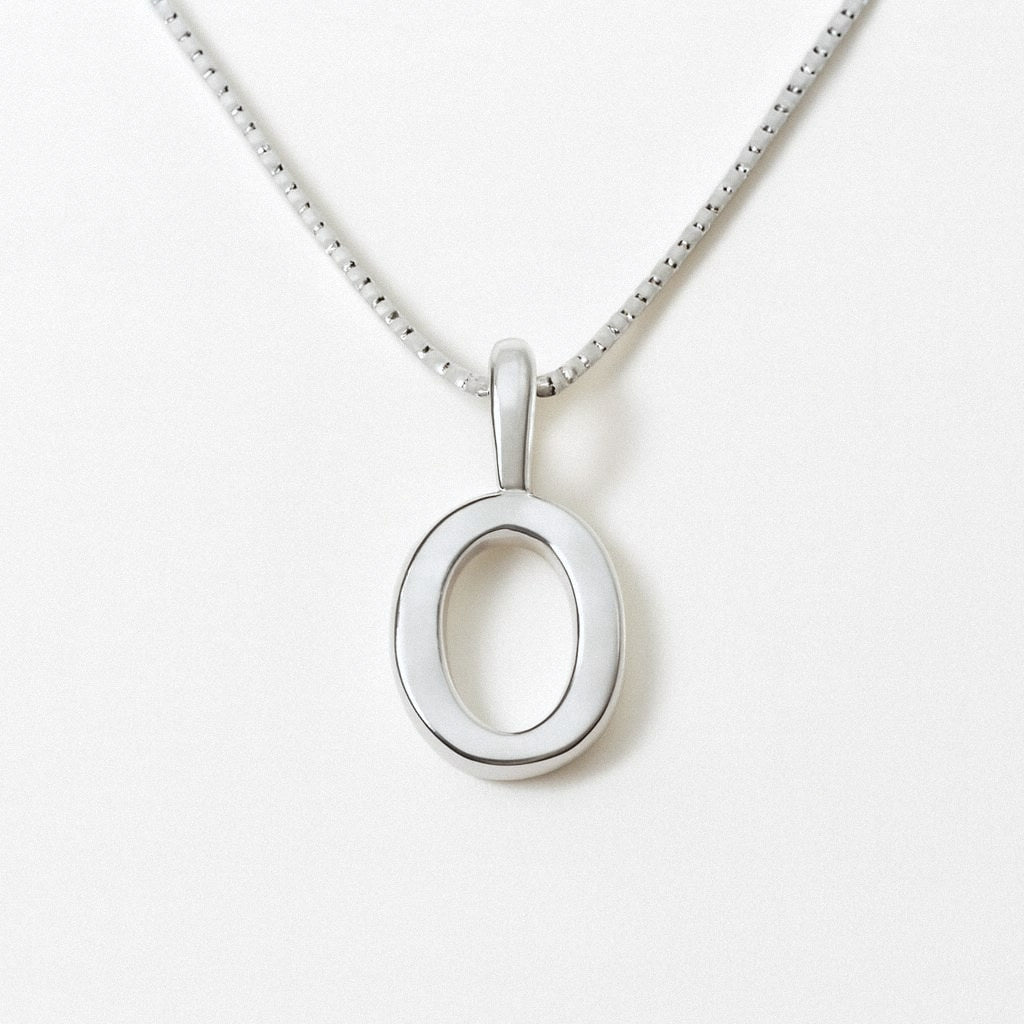 Silver Initial Necklace, Letter Pendant in 925 Sterling Silver, O