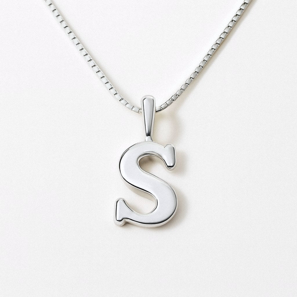 Silver Initial Necklace, Letter Pendant in 925 Sterling Silver, S