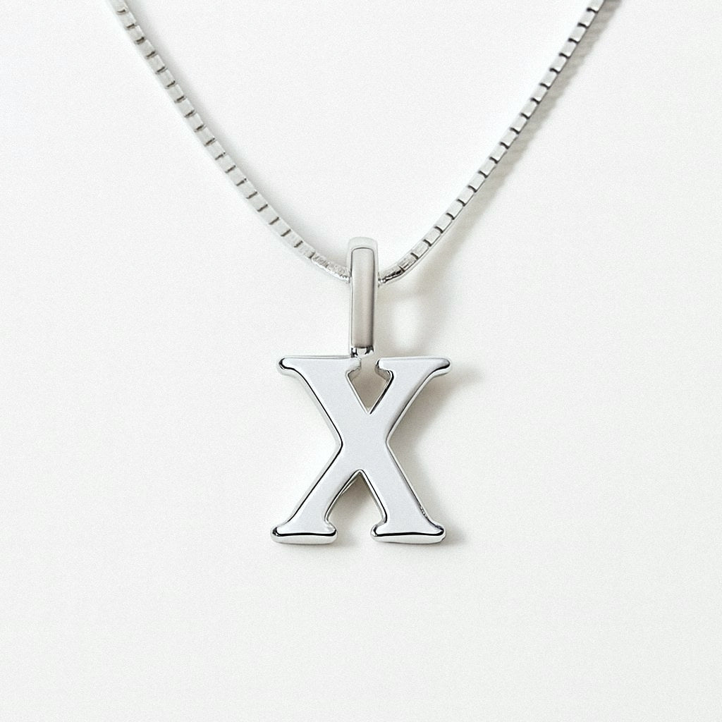 Silver Initial Necklace, Letter Pendant in 925 Sterling Silver, X